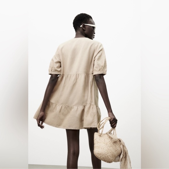 Zara Linen Blend Tiered Dress in Sand - Picture 5 of 7